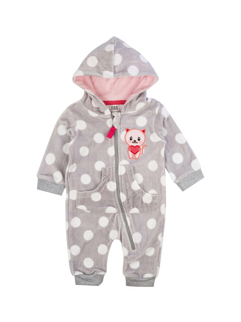 

MeeMee Girls Grey & White Printed Pure Cotton Hooded Romper