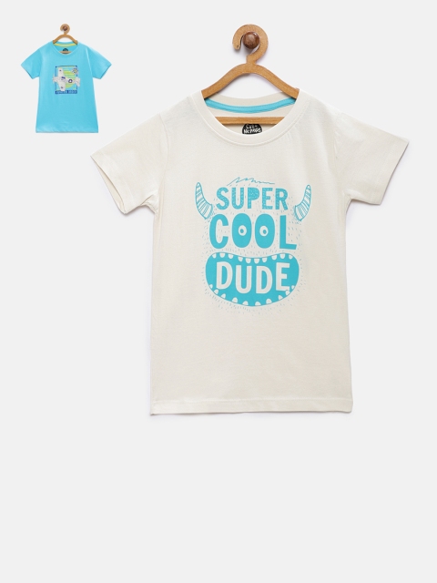 

Cub McPaws Boys Pack of 2 Turquoise Blue & Off-White Printed Round Neck T-shirt