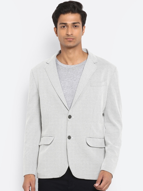 

Mufti Men Grey & White Slim Fit Self Design Casual Blazer