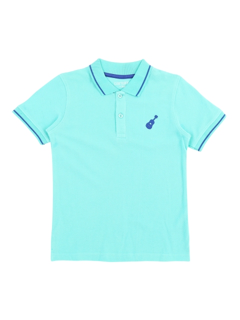 

Pantaloons Junior Boys Turquoise Blue Solid Polo Collar Pure Cotton T-shirt