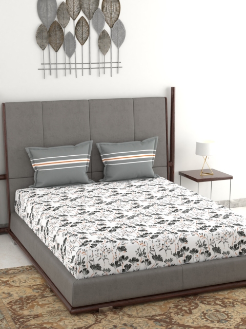 

Trident Grey & White Floral 120 TC Cotton 1 Queen Bedsheet with 2 Pillow Covers