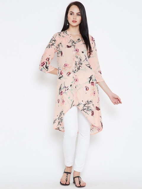 

Toshee Women Peach-Coloured & Black Floral Print High-Low Tunic