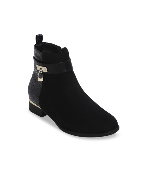 

Truffle Collection Women Black Solid Heeled Mid-Top Boots