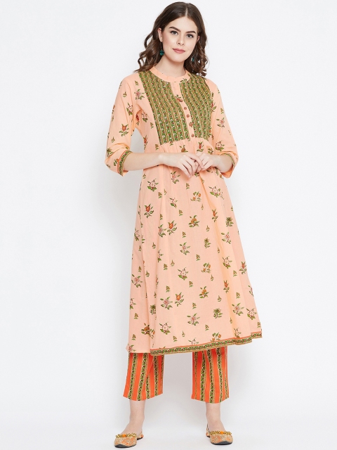

Prakhya Women Peach-Coloured & Orange Printed Kurta with Trousers
