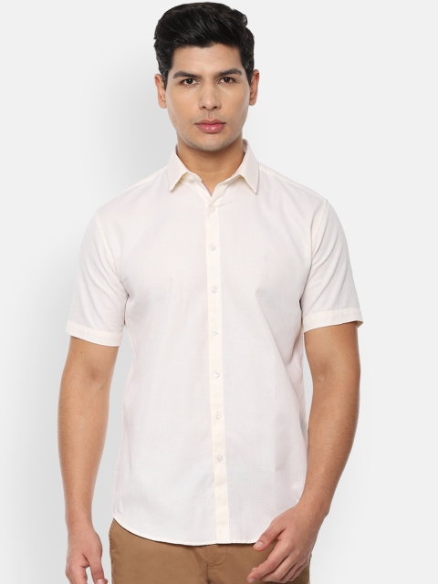 V Dot Men Cream-Coloured Slim Fit Solid Casual Shirt