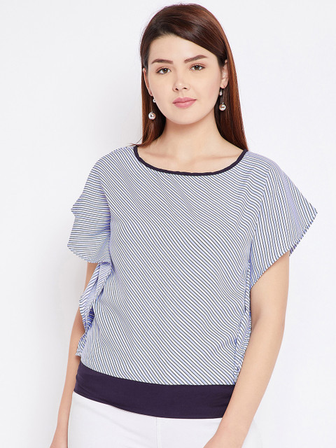 

Toshee Women White Striped Smocked Top
