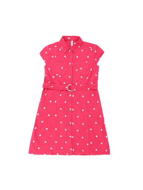 

Pantaloons Junior Girls Pink Printed Shirt Dress