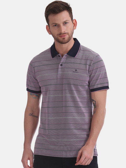 

GANT Men Purple Striped Polo Collar T-shirt