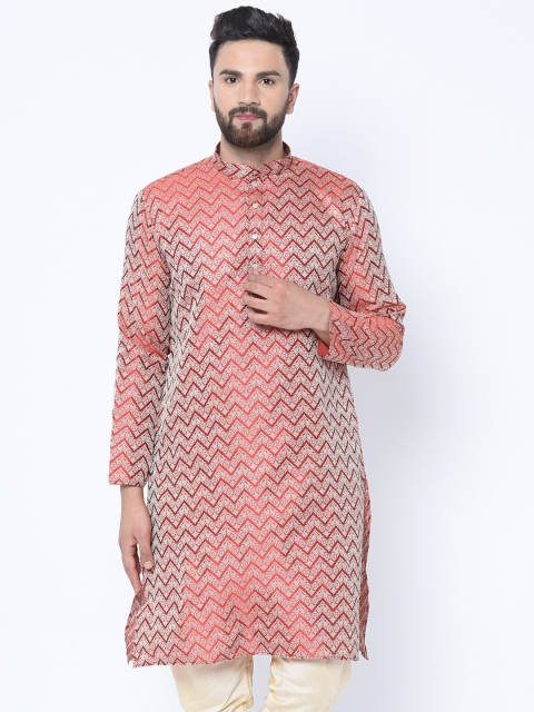 

TAG 7 Men Red Woven Design Straight Kurta