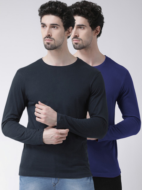

Friskers Men Pack Of 2 Solid Round Neck T-shirt, Blue