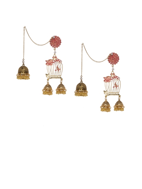 

DIVA WALK Gold-Plated & Pink Dome Shaped Jhumkas