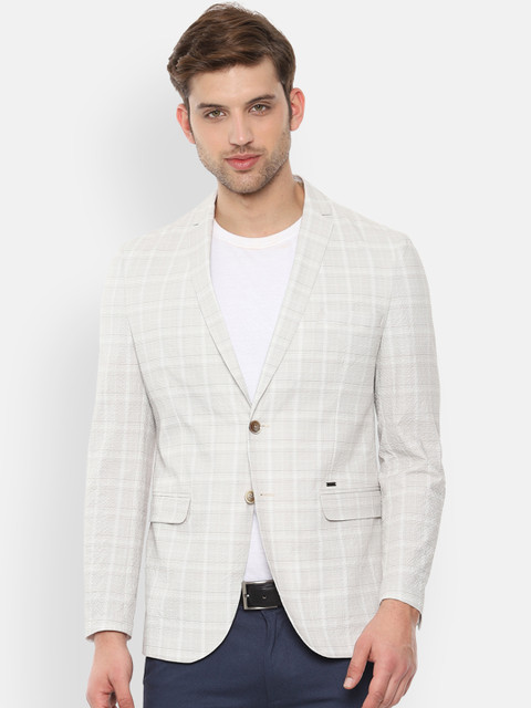 

Van Heusen Sport Men Off-White & Grey Checked Slim Fit Single-Breasted Smart Casual Blazer