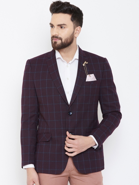 

Spirit Men Burgundy & Grey Checked Single-Breasted Blazer