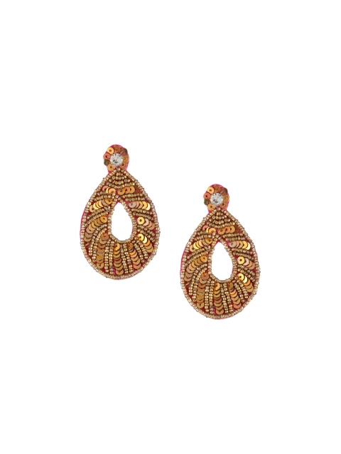 

Adwitiya Collection Gold-Toned Oval Drop Earrings