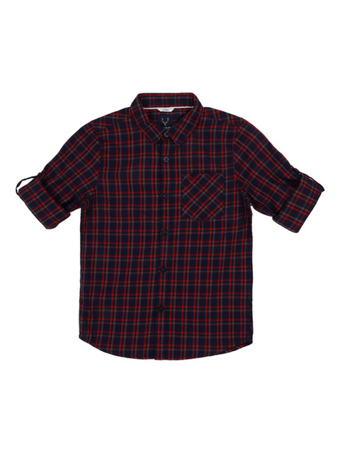 

Allen Solly Junior Boys Navy Blue & Red Regular Fit Checked Casual Shirt