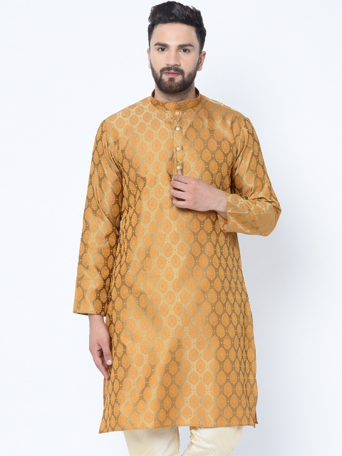 

TAG 7 Men Mustard Yellow Woven Design Straight Kurta