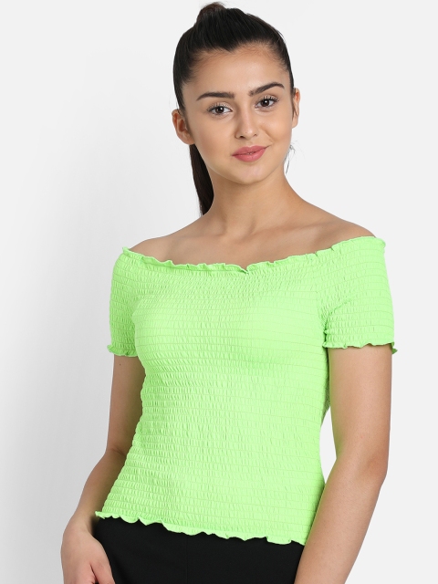 

COVER STORY Women Lime Green Smocked Bardot Top