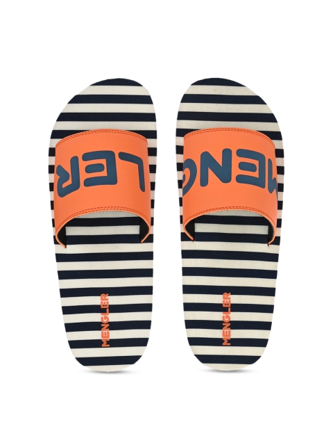

MENGLER Men Orange Printed Sliders