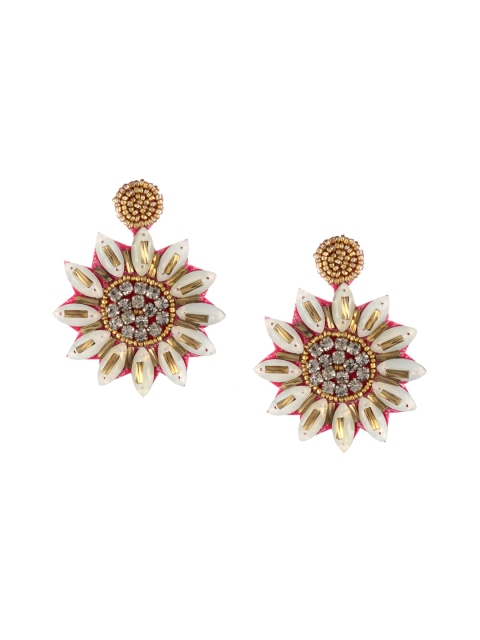 

Adwitiya Collection Off-White & Gold-Toned Floral Drop Earrings