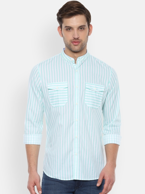 

Van Heusen Sport Men Green & White Slim Fit Striped Casual Shirt