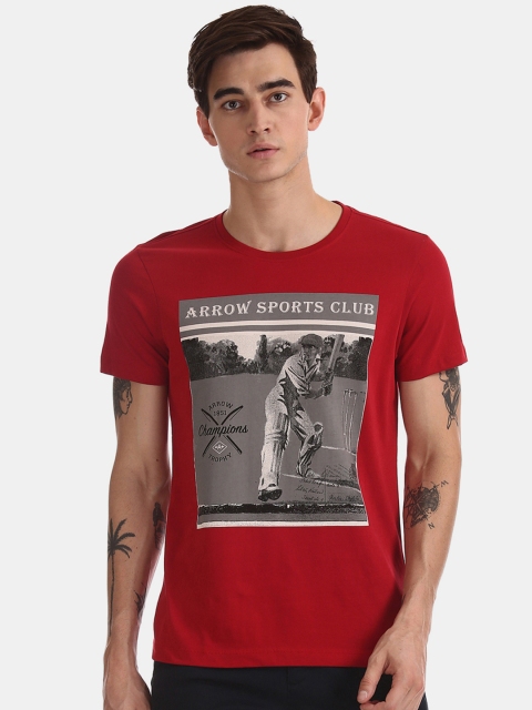 

Arrow Sport Men Red Printed Round Neck T-shirt