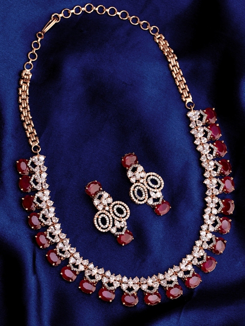 

Studio Voylla Rose Gold-Plated & White CZ Stone-Studded Handcrafted Jewellery Set