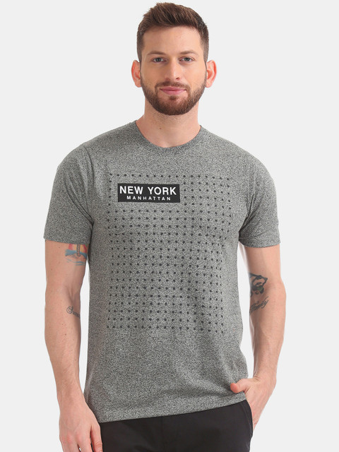 

Colt Men Grey Melange Printed Round Neck T-shirt