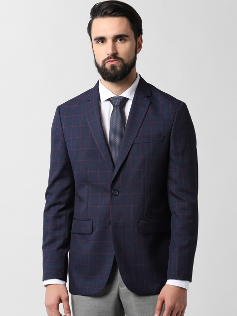 

Peter England Men Navy Blue Checked Single-Breasted Slim Fit Blazer