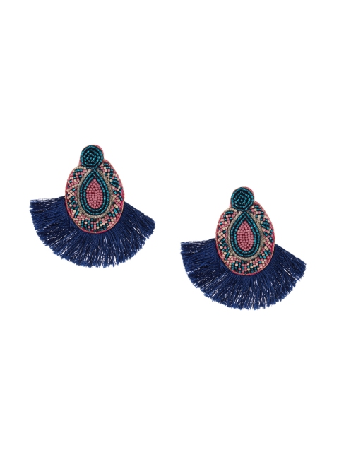 

Adwitiya Collection Blue & Pink Crescent Shaped Drop Earrings
