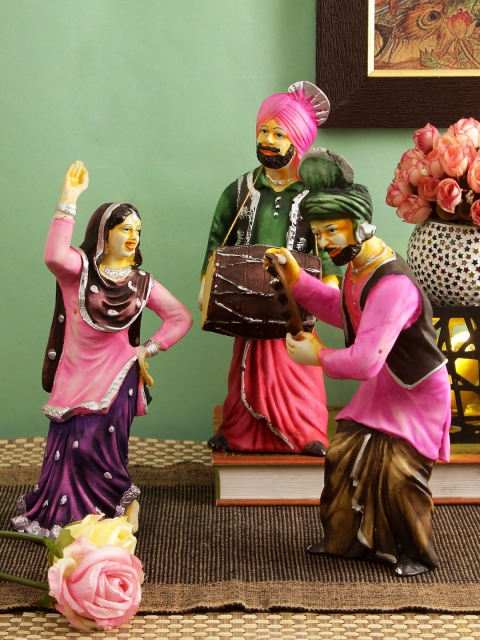 

TIED RIBBONS Set Of 3 Pink & Green Punjabi Bhangra Cultural Figurine Showpieces