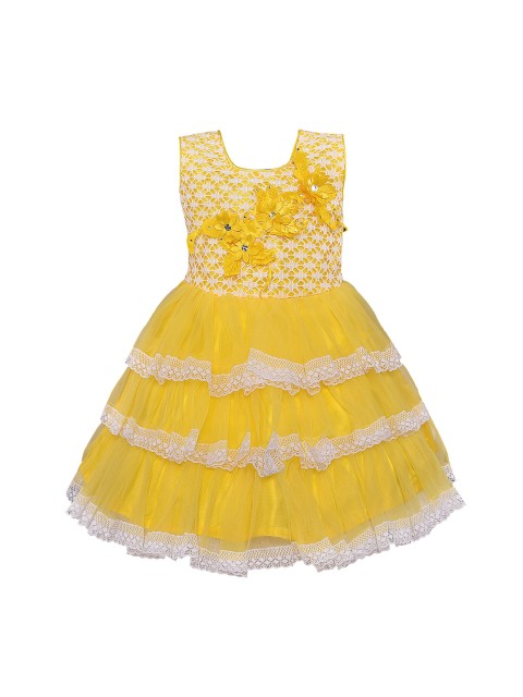 

Wish Karo Girls Yellow & White Self Design Fit and Flare Dress
