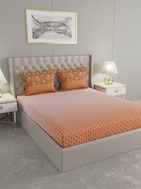 

Boutique Living India Coral Orange & Red 300 TC Cotton King Bedsheet with 2 Pillow Covers