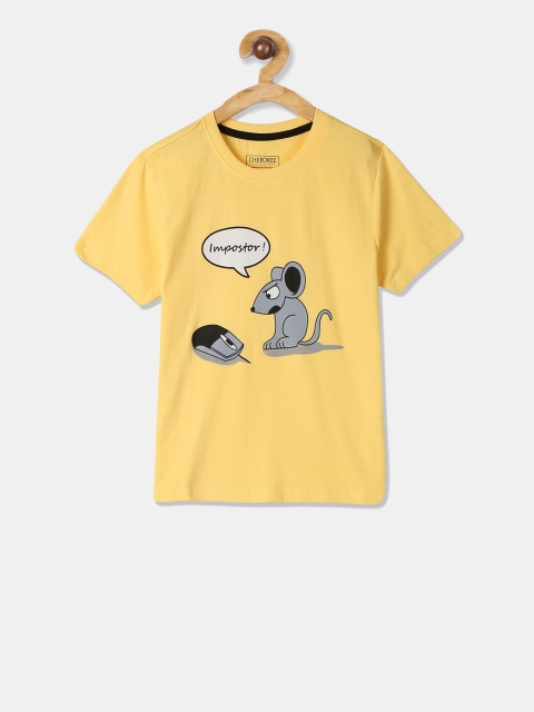 

Cherokee Boys Yellow Printed Round Neck T-shirt
