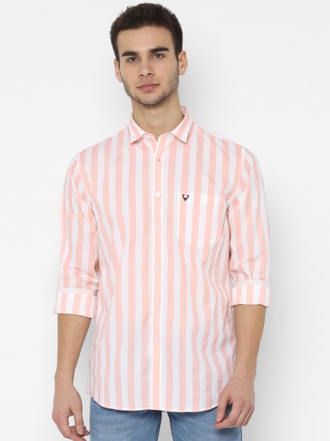 

Allen Solly Men Peach-Coloured & White Slim Fit Striped Casual Shirt
