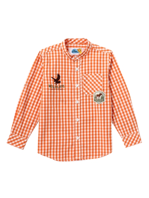 

Cub McPaws Boys Orange & White Regular Fit Checked Casual Shirt