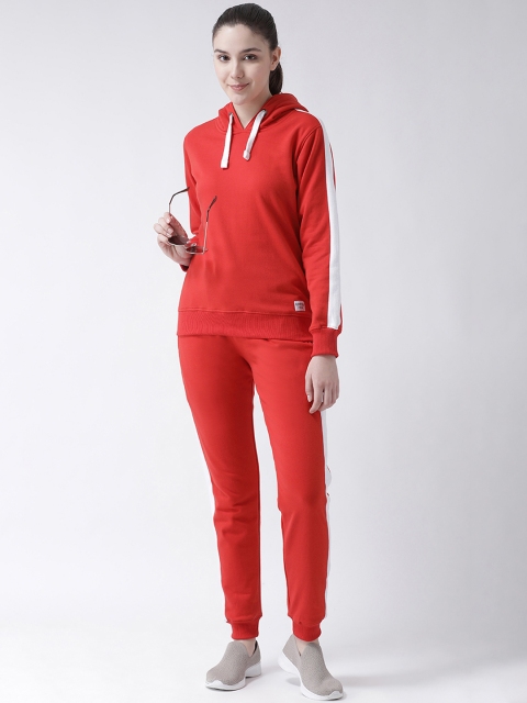

GRIFFEL Women Red & White Solid Hooded Tracksuit