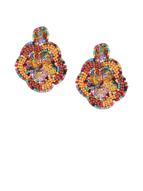 

Adwitiya Collection Yellow & Red Contemporary Drop Earrings