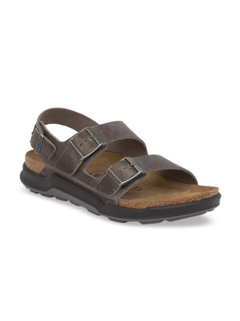 

Birkenstock Men Grey Oiled Regular Width Leather Milano Sandals
