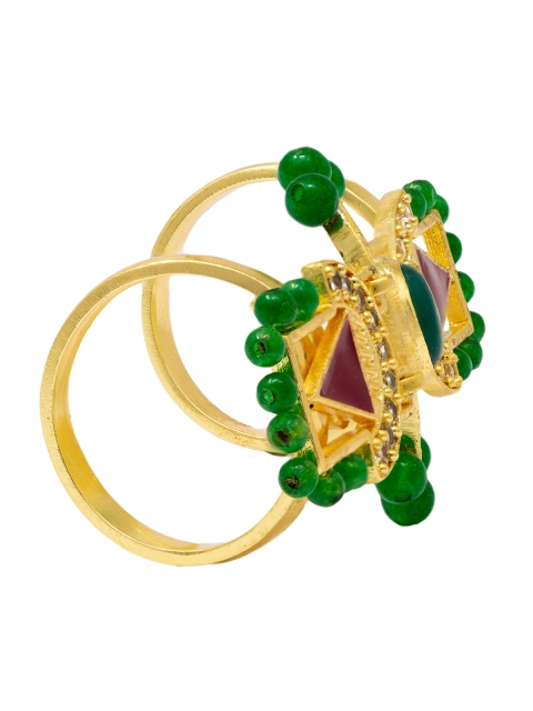 

Unniyarcha Jewellery Green & Gold-Toned Stone Studded Adjustable Finger Ring
