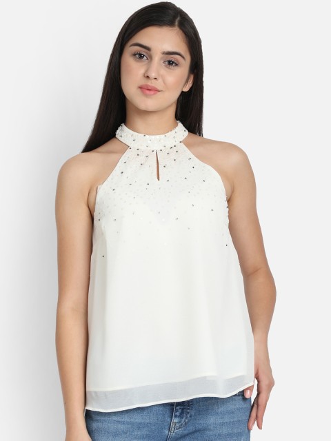 

COVER STORY Women White Embellished A-Line Top