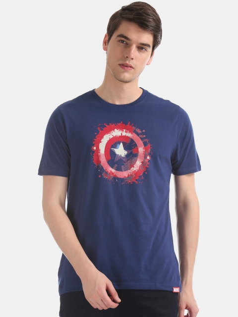 

Colt Men Navy Blue Captain America Printed Round Neck T-shirt
