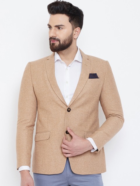 

Spirit Men Beige Self Design Single-Breasted Tailored Fit Blazer