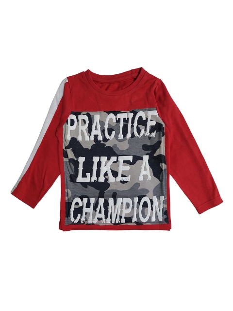 

KiddoPanti Boys Red And White Printed Round Neck T-shirt