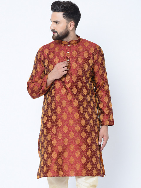 

TAG 7 Men Maroon Woven Design Straight Kurta