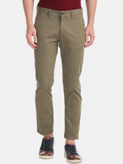 

Arrow Men Olive Brown Slim Fit Solid Regular Trousers