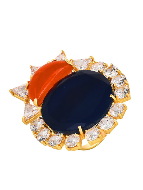 

Unniyarcha Jewellery Navy Blue & Red Stone Studded Adjustable Finger Ring
