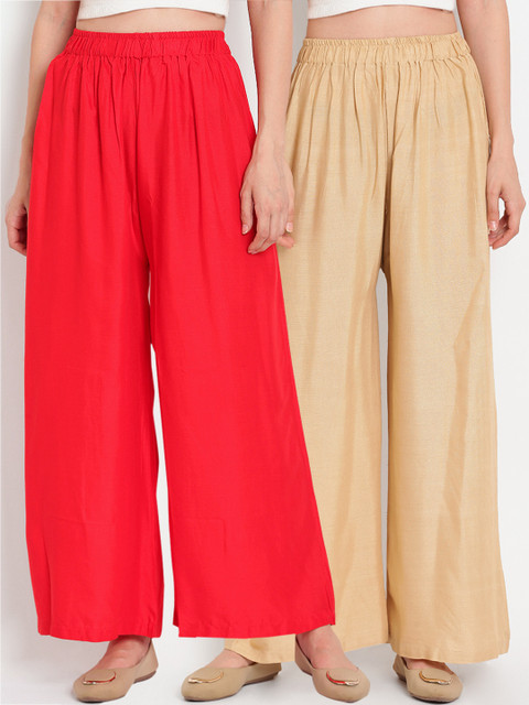 

TAG 7 Women Pack of 2 Solid Flared Palazzos, Red