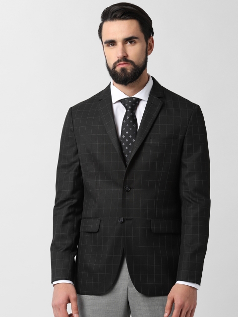 

Peter England Men Black Checked Single-Breasted Slim Fit Blazer