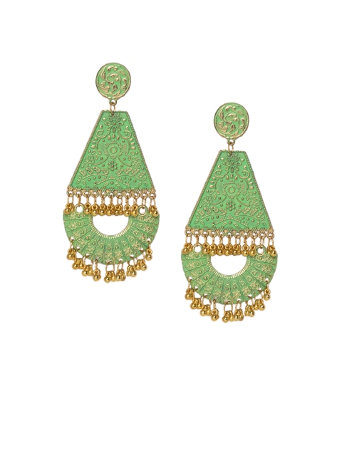 

DIVA WALK Gold-Plated & Green Geometric Drop Earrings