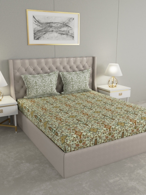 

Boutique Living India Green & Brown Ethnic Motifs 300 TC Cotton 1 King Bedsheet with 2 Pillow Covers